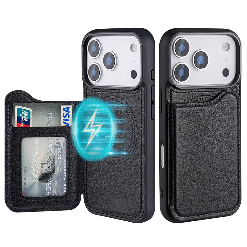 Leather Wallet Card Holder Phone Cover - Pour Magsafe portefeuille en cuir à