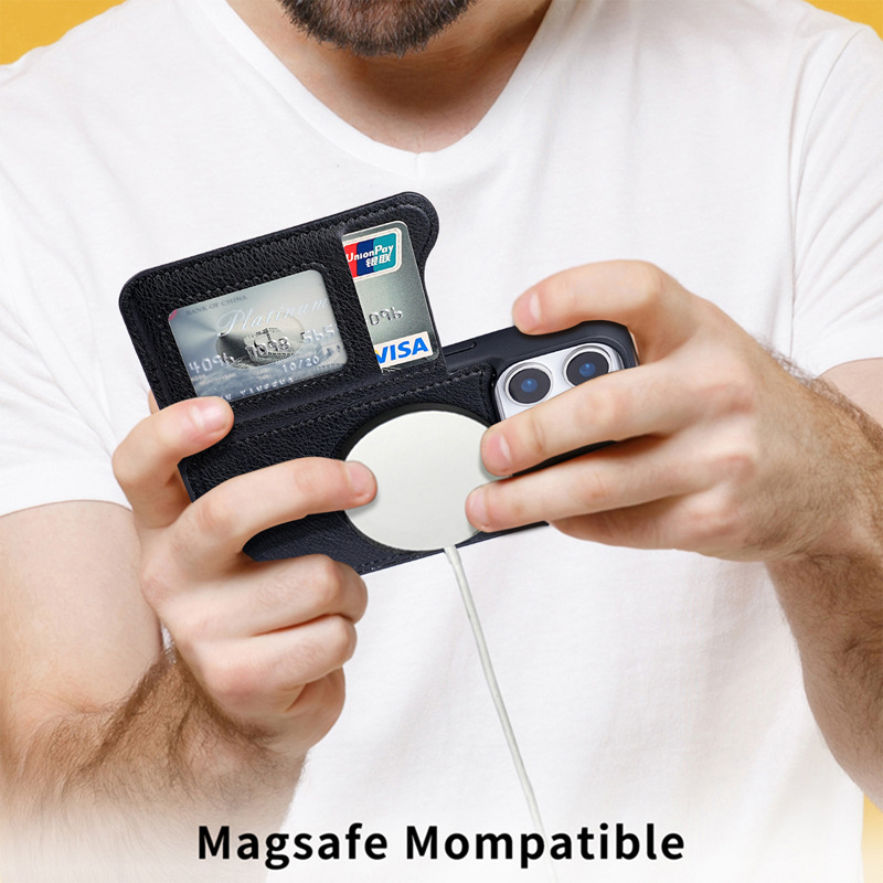 Pour Magsafe portefeuille en c - Leather Wallet Card Holder Phone Cover avis et prix